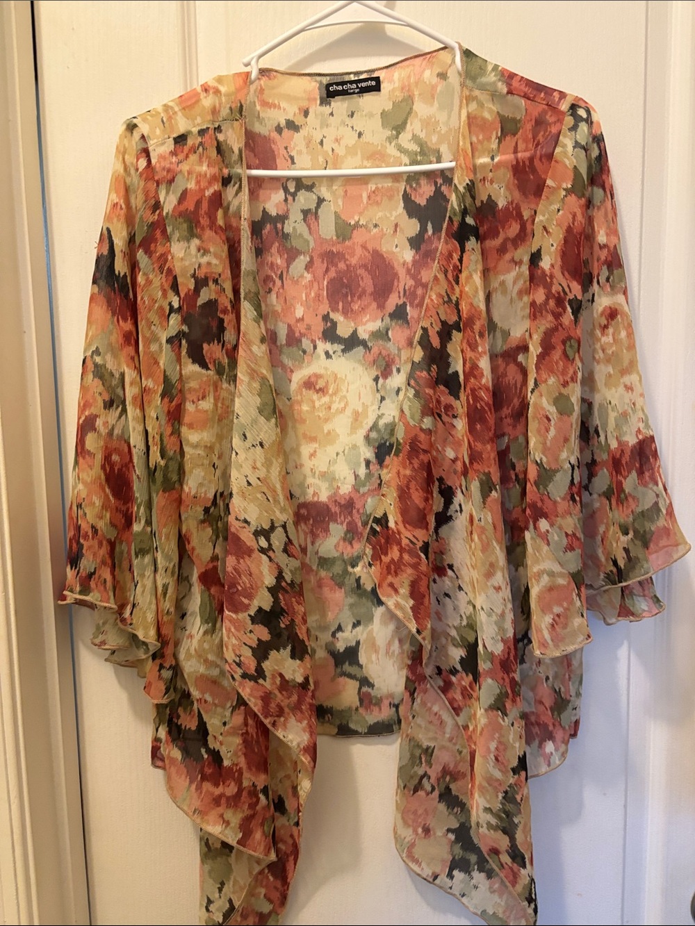 Cha Cha Vente Floral Open Cardigan Sz L Wide Sleeves